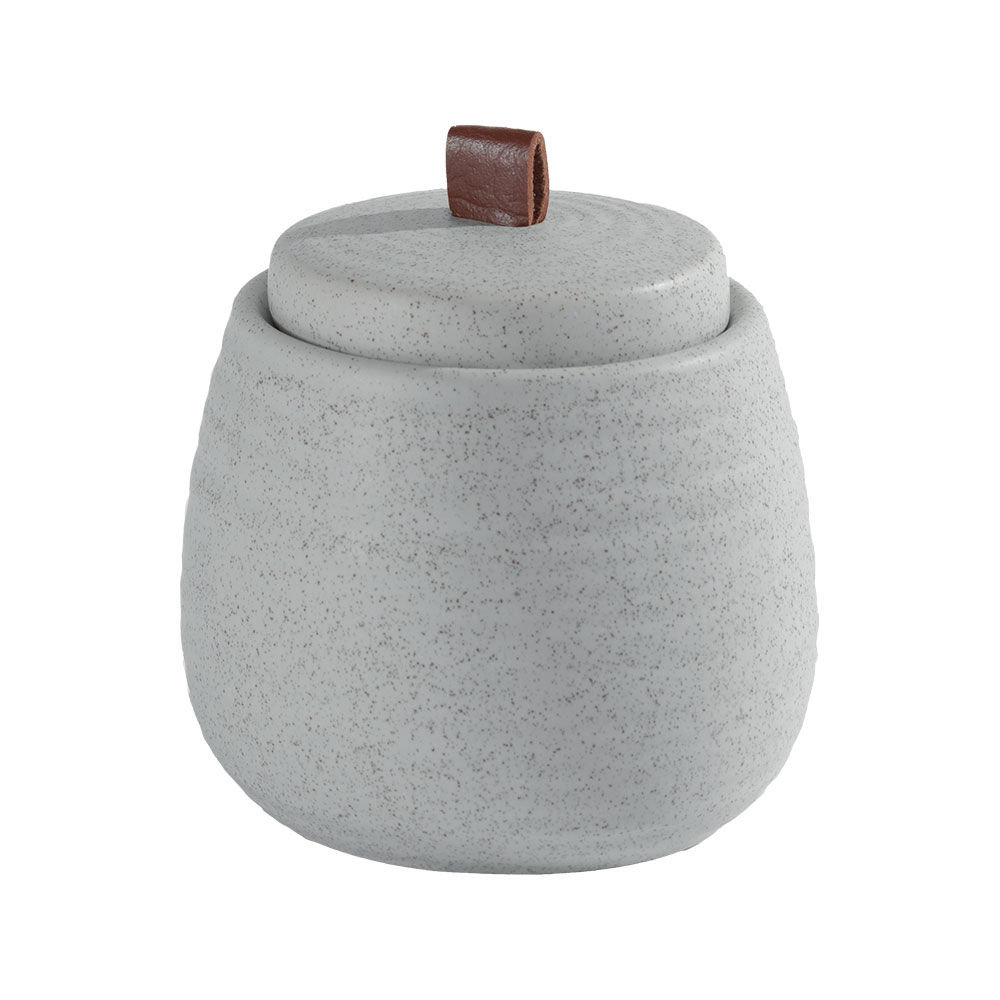 Pot avec couvercle en céramique crème moucheté de la collection Jorg