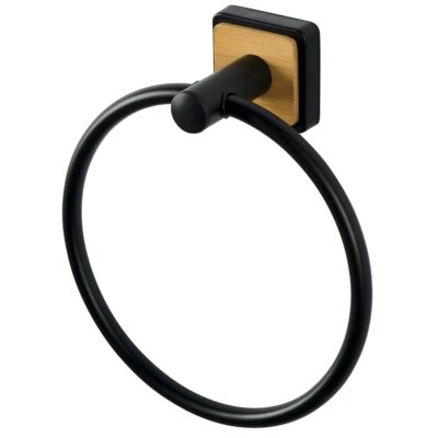 Anneau porte-serviette métal noir et bambou